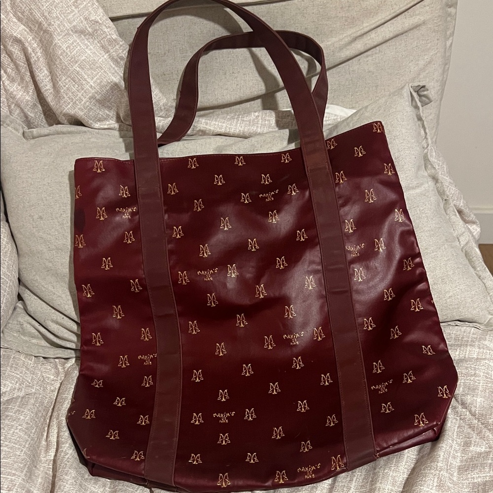 Vintage Maxims de Paris Maroon Tote with Gold Monogram